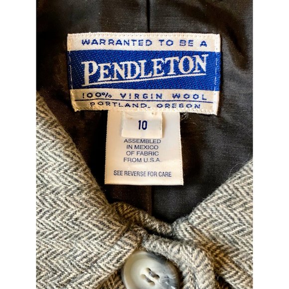 Vintage Pendleton Womens Jacket Coat Gray Herringbone Buttons Lined Wool 10 - Picture 11 of 11